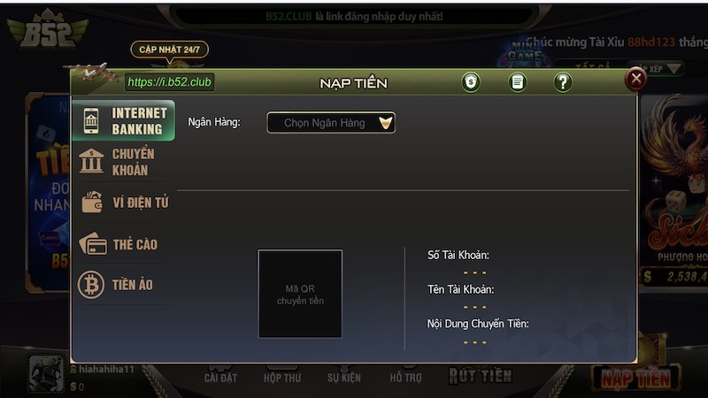 Hướng dẫn cách nạp tiền chơi game B52 Club