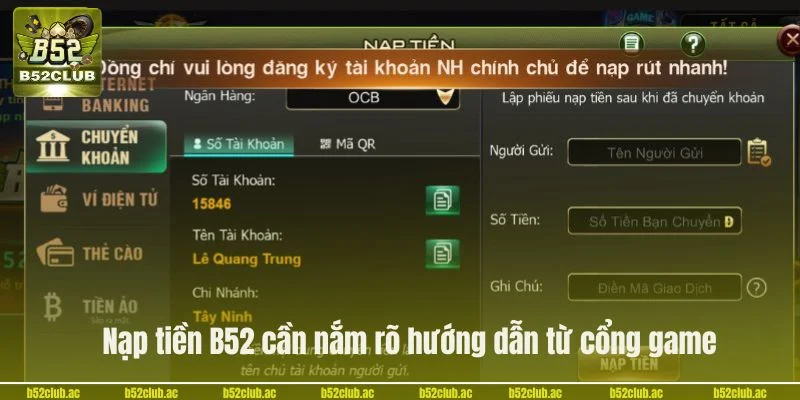 Nạp tiền B52 thành công khi nắm rõ hướng dẫn từ cổng game.